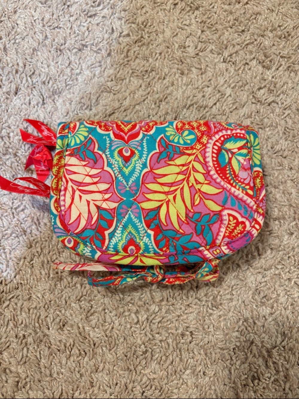 Colorful Paisley Quilted Jewelry Bag - Pink / Turquoise